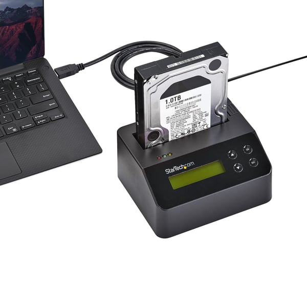 StarTech.com Hårddiskraderare med ett fack, fristående HDD-/SSD-raderare, USB 3.0 till SATA II (3 Gbps), 9 raderingslägen, LCD-bildskärm, säker dockningsstation för hårddiskraderare, DB-9-skrivarport, TAA-kompatibel