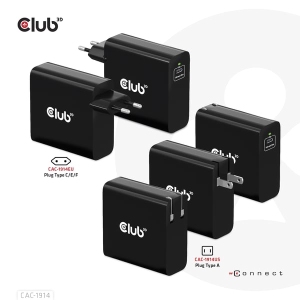 CLUB3D Travel Charger 140 Watt GaN technology, Single port USB Type-C, Power Delivery(PD) 3.1 Support