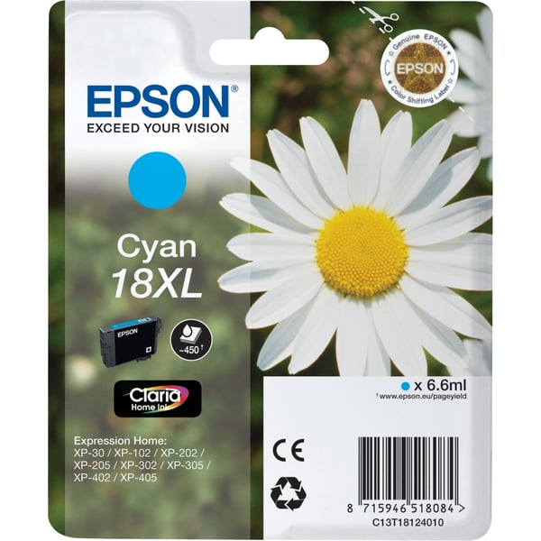 Epson Daisy Yksittäispakkaus, syaani 18XL Claria Home -muste