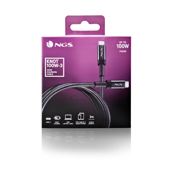NGS KNOT 100W-3 USB-kabel USB 2.0 3 m USB C 0,48 Gbit/sek. Sort