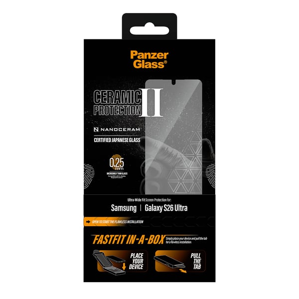 PanzerGlass ® Ceramic Skærmbeskyttelse Samsung Galaxy S26 Ultra | Ultra-Wide Fit m. FASTFIT IN-A-BOX