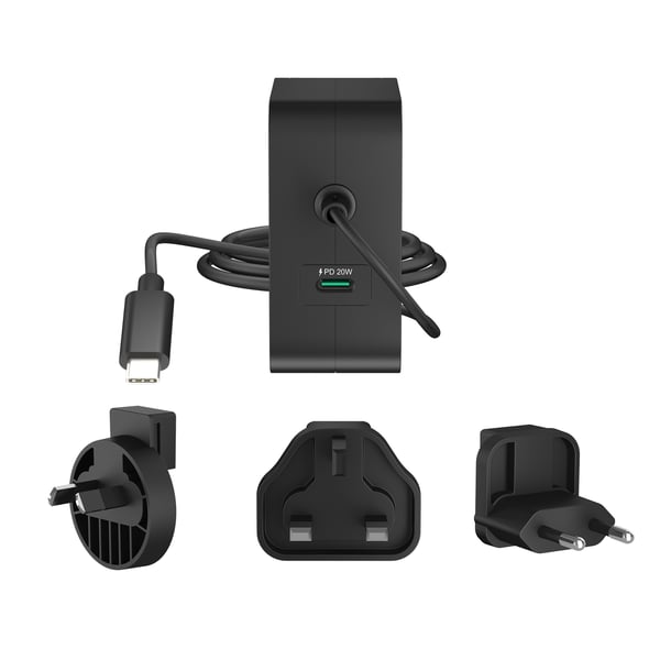 j5create 102W GaN 2-ports USB-C-oplader med strømforsyning (PD) og udskiftelige strømstik (vekselstrøm/AC)