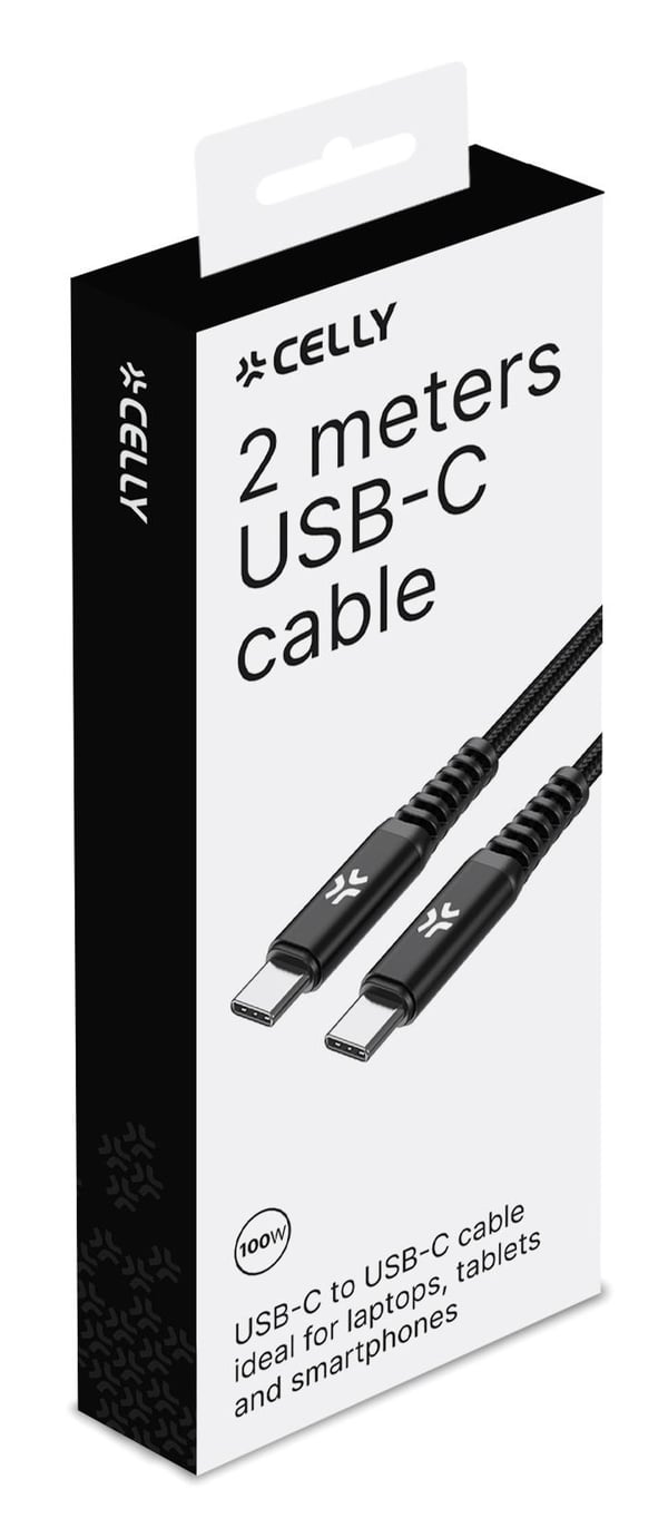 Celly USBCUSBC100WBK USB-kabel 2 m USB C 100 W Sort