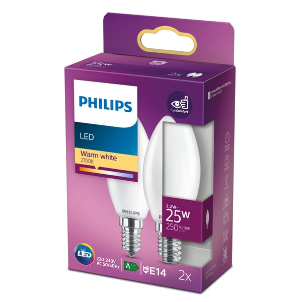 Philips Filament kertepære, matteret 25 W B35 E14 x2