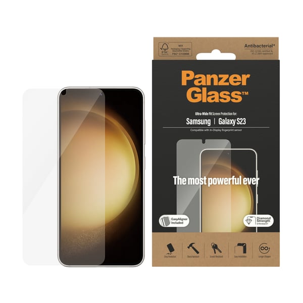 PanzerGlass ® Skærmbeskyttelse Samsung Galaxy S23 | Ultra-Wide Fit m. EasyAligner