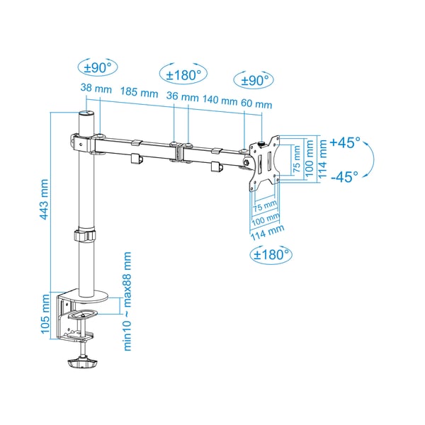 TooQ DB1032TN-B monitorin kiinnike ja jalusta 81,3 cm (32") Vastaanotto Musta