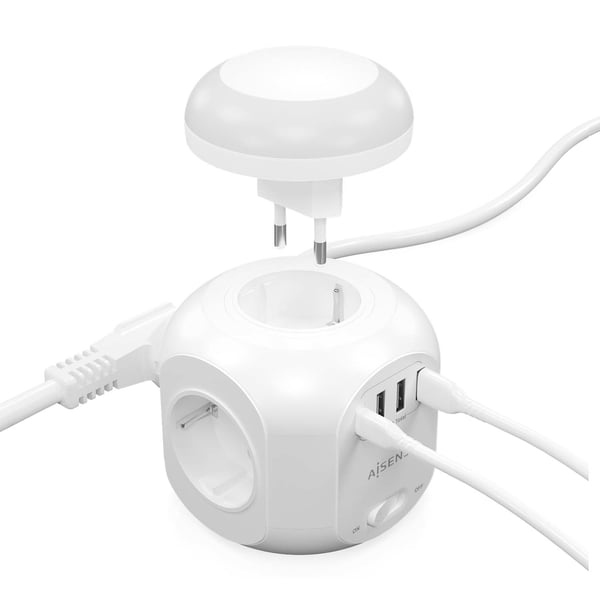 AISENS ASPS-3A1CL01-W förlängningssladdar 1,8 m 4 AC-utgångar inomhus Vit
