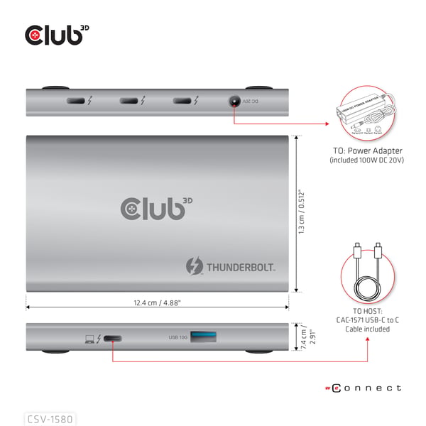 CLUB3D Thunderbolt™4 Portable 5-in-1 Hub with Smart Power
