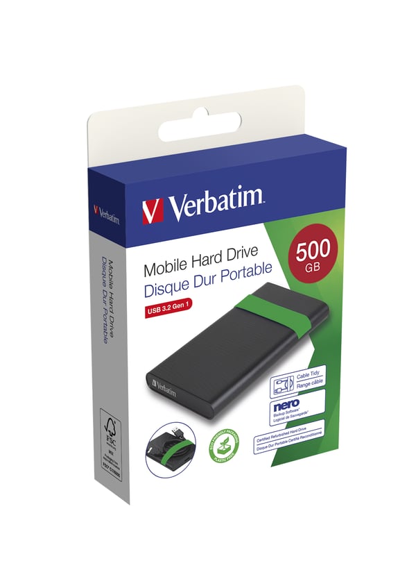 Verbatim 53111 externa hårddiskar 512 GB 5400 RPM 2.5" Micro-USB B 2.0/3.2 Gen 1 (3.1 Gen 1) Svart, Grön