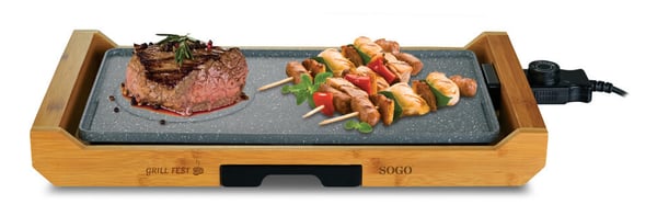 Sogo BAR-SS-1223 elektrisk grill Fritstående 2200 W Bamboo, Grå, Træ
