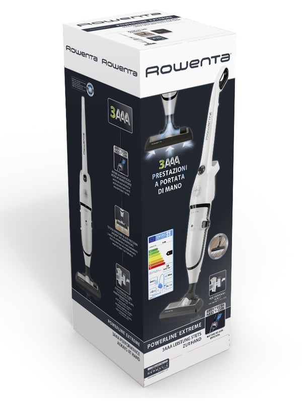 Rowenta Powerline Extreme RH8037WA upprättstående dammsugare och elektrisk sopborste Skaftdammsugare AC Torr Dammpåse 2,2 l 750 W Vit