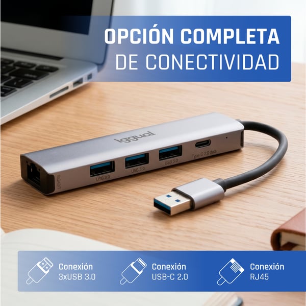iggual IGG320778 kannettavien tietokoneiden telakka ja porttitoistin Langallinen USB 3.2 Gen 1 (3.1 Gen 1) Type-A Harmaa