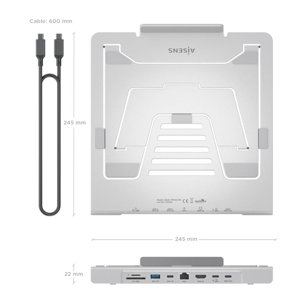 AISENS ASUC-7P045-GR laptop stativ Stander til laptop og tablet Grå 40,6 cm (16")