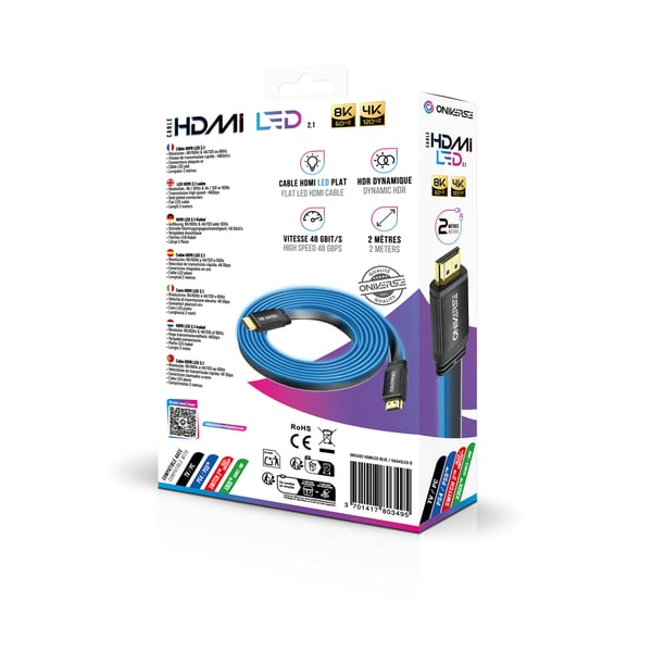 Oniverse ONICAB2-HDMILED-BLUE HDMI-kabel 2 m HDMI Type A (Standard) Blå