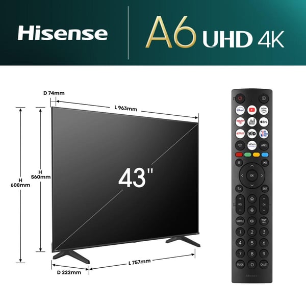 Hisense 43E6NT 109,2 cm (43") 4K Ultra HD Smart-TV Wi-Fi Svart 200 cd/m²