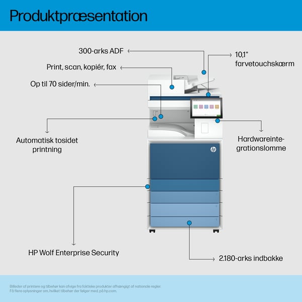 HP LaserJet Enterprise 8601dn Multifunction Sort og hvid Printer, Kun Ethernet; Duplex; Kopimaskine, scanner