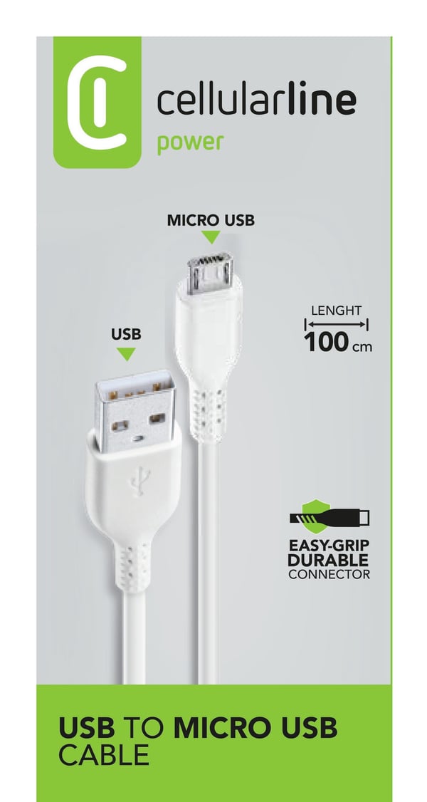 Cellularline 8018080190919 USB-kabel 1 m USB A Micro-USB B Hvid