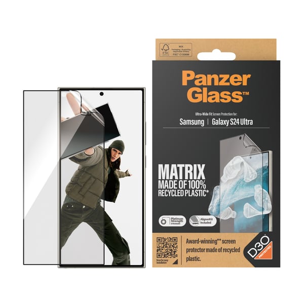 PanzerGlass ® ECO MATRIX Skærmbeskyttelse med D3O® Samsung Galaxy S24 Ultra | Ultra-Wide Fit m. AlignerKit