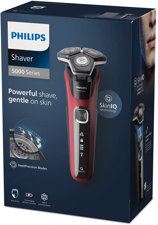 Philips SHAVER Series 5000 S5883/10 rakapparater för män Roterande rakhuvud Trimmer Svart, Röd