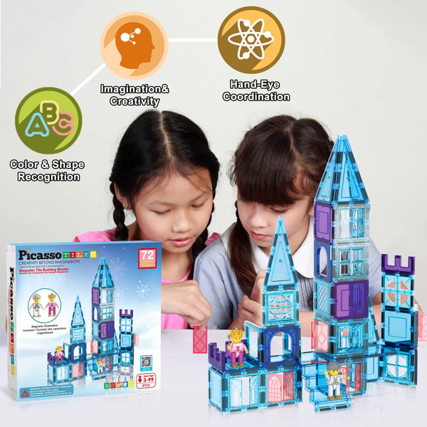 PicassoTiles 72 pc Ice Winter Theme Magnetic Tiles set