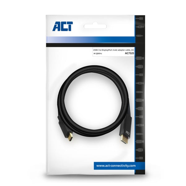 ACT AC7325 videokaapeli-adapteri 2 m USB Type-C DisplayPort Musta