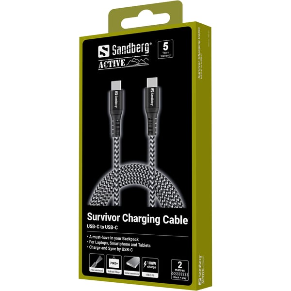 Sandberg 441-67 USB-kablar USB 2.0 2 m USB C 100 W Svart, Vit
