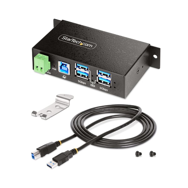 StarTech.com Hanterad USB-hubb med 4 portar och 4x USB-A, robust industrihölje i metall, ESD- och överspänningsskydd, monterbar på vägg/skrivbord/skena, USB 3.0/3.1/3.2 Gen 1 5 Gbps
