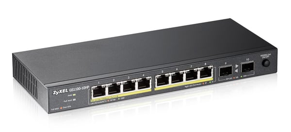 Zyxel GS1100-10HP netværksswitch Ikke administreret Gigabit Ethernet (10/100/1000) Strøm over Ethernet (PoE) 1U Sort