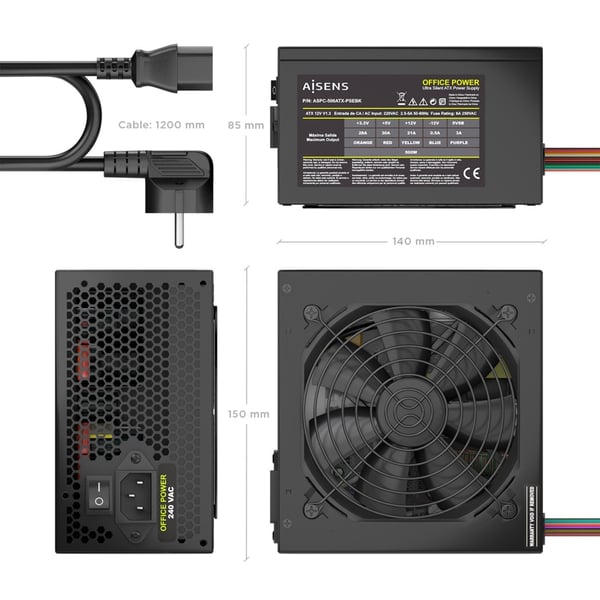 AISENS ASPC-500ATX-PSEBK strömförsörjningsenheter 500 W 20+4 pin ATX ATX Svart
