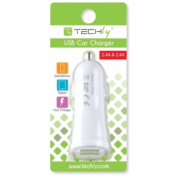 Techly IUSB2-CAR2-4A2P mobilladdare Digitalkamera, MP4, Smartphone, Surfplatta Vit Automatisk