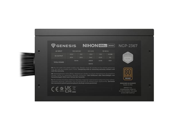 GENESIS Nihon 650NM strömförsörjningsenheter 650 W 20+4 pin ATX ATX Svart