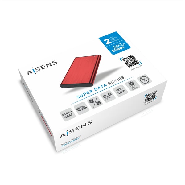 AISENS ASE-2525RED Hölje för lagringsenheter SSD-inkapsling Röd 2.5"