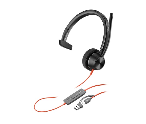 HP Poly Blackwire 3315 Monaural Microsoft Teams Certified USB-C Headset + 3,5 mm-kontakt + USB-C/A-adapter