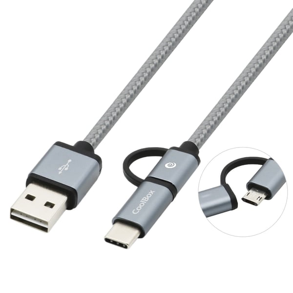 CoolBox COO-CAB-U2MC-GR USB-kabel USB 2.0 1 m USB A USB C/Micro-USB B 0,48 Gbit/sek. Grå CoolBox COO-CAB-U2MC-GR USB-kabel USB 2.0 1 m USB A USB C/Micro-USB B 0,48 Gbit/sek. Grå