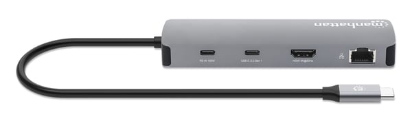 Manhattan 190459 kannettavien tietokoneiden telakka ja porttitoistin Langallinen USB 3.2 Gen 1 (3.1 Gen 1) Type-C Harmaa