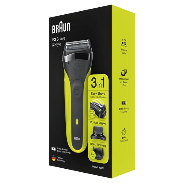 Braun Series 3 81702942 miesten parranajokone Teräverkollinen parranajokone Trimmeri Musta, Vihreä