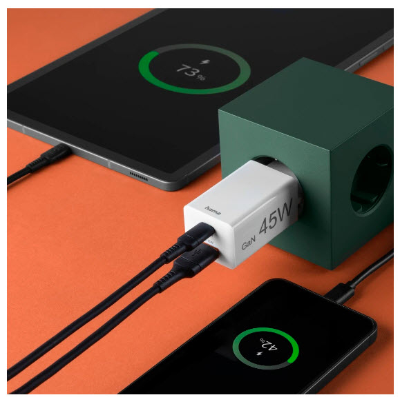 Hama 00201993 oplader til mobil enhed Mobiltelefon, Laptop, Smartphone, Tablet Hvid Vekselstrøm Hurtig opladning Indendørs