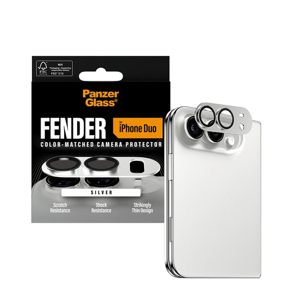 PanzerGlass ® Fender Kameralinsebeskytter Sølv iPhone Duo