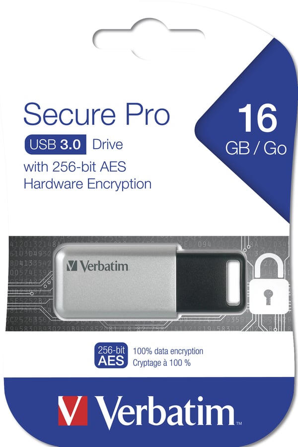 Verbatim Secure Pro USB-sticka 16 GB USB Type-A 3.2 Gen 1 (3.1 Gen 1) Silver