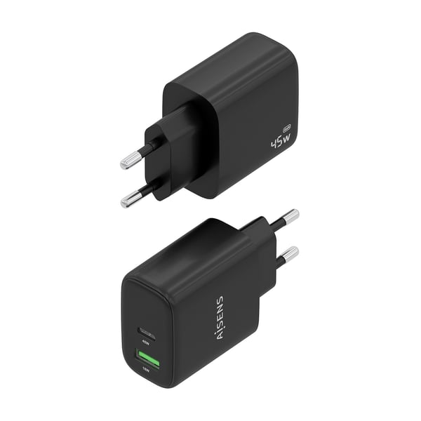 AISENS A110-0972 oplader til mobil enhed Digitalt kamera, GPS, Mobiltelefon, Laptop, Smartphone, Tablet, Universel Sort Vekselstrøm Hurtig opladning Indendørs