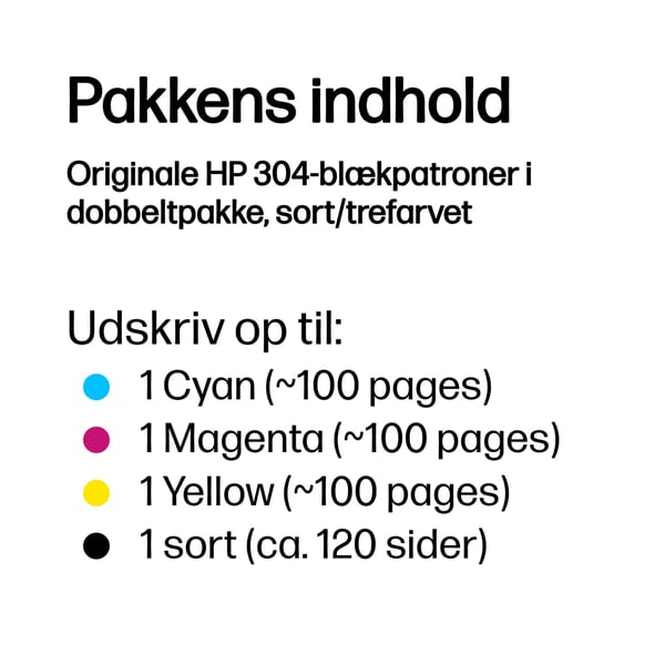 HP Originale 304-blækpatroner i dobbeltpakke, sort/trefarvet