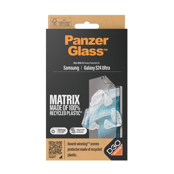 PanzerGlass ® ECO MATRIX Skærmbeskyttelse med D3O® Samsung Galaxy S24 Ultra | Ultra-Wide Fit m. AlignerKit