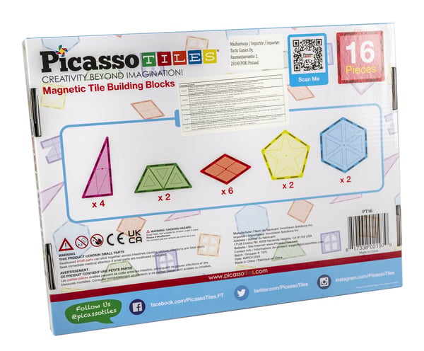 PicassoTiles 16pc Magnetic Tiles set