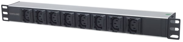 Intellinet 163651 strømforsyningsenhed (PDU) 8 AC stikkontakt(er) 1U Sort, Sølv