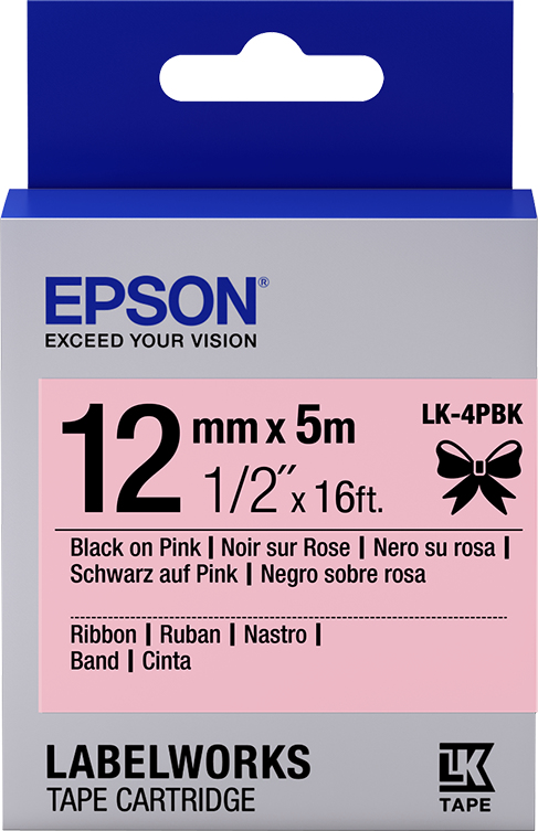 Epson Epson-tarrakasetti, satiininauha, LK-4PBK musta/vaaleanpunainen, 12 mm (5 m)