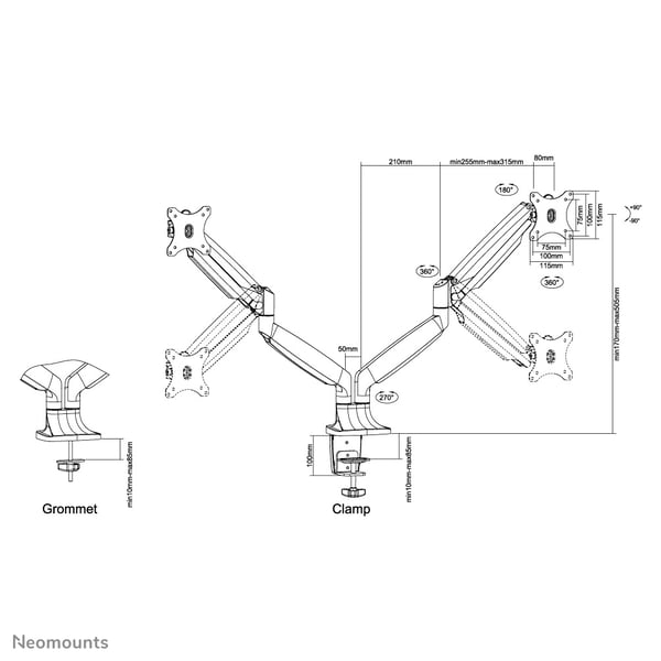 Neomounts NM-D750DWHITE skærmbeslag og -stativer 81,3 cm (32") Skrivebord Hvid