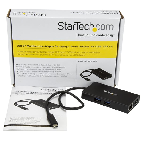 StarTech.com DKT30CHPD kannettavien tietokoneiden telakka ja porttitoistin Langallinen USB 3.2 Gen 1 (3.1 Gen 1) Type-C Musta