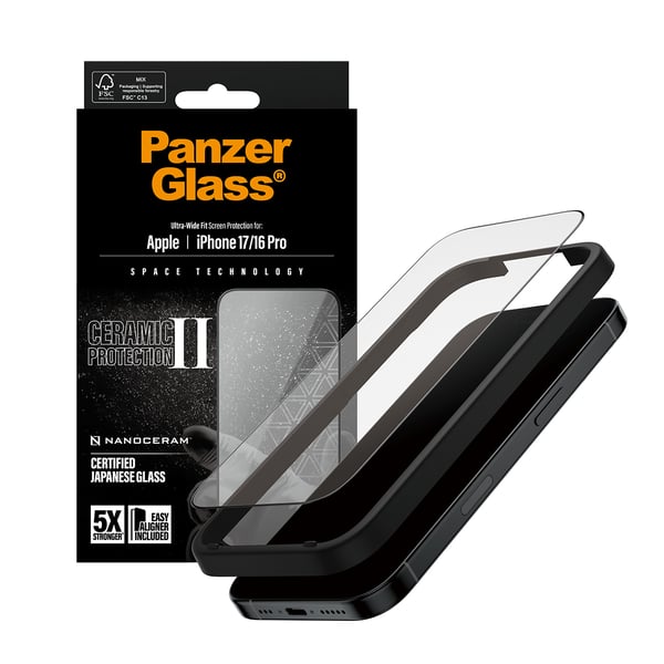 PanzerGlass ® Ceramic II Screen Protector iPhone 17 | iPhone 16 Pro | Ultra-Wide Fit w. EasyAligner Kirkas näytönsuoja Apple 1 kpl