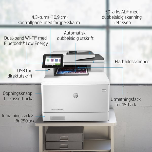 HP Color LaserJet Pro MFP M479fdw, Färg, Skrivare för Skriv ut, kopiera, skanna, fax, e-post, Skanna till e-post/PDF; Dubbelsidig utskrift; 50 arks ADF (ej ihoprullat)