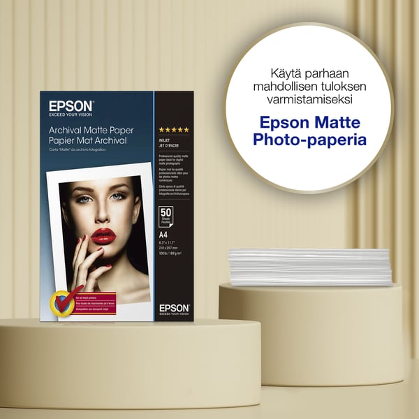 Epson A4 Archival Matte Photo Paper, 189 g/m2, 50 arkkia